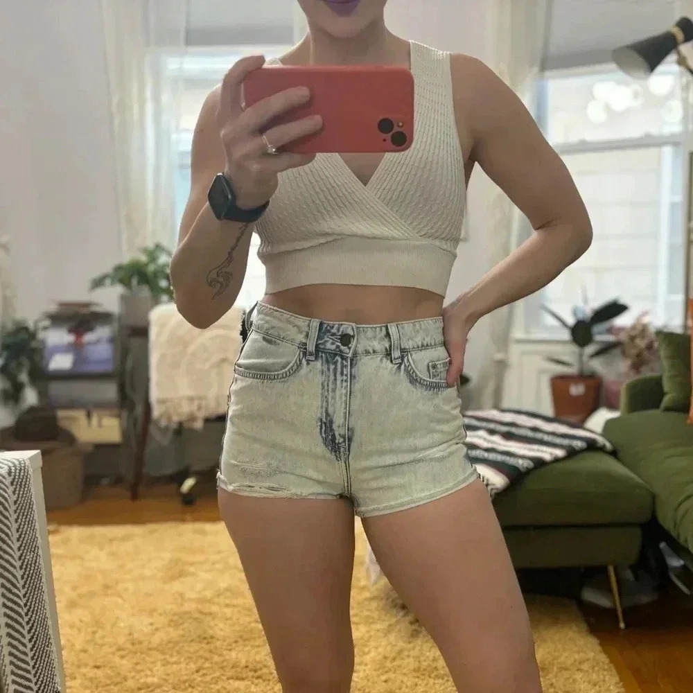Topshop Hallie Moto High Rise Distressed Denim Jean Shorts Sz 4